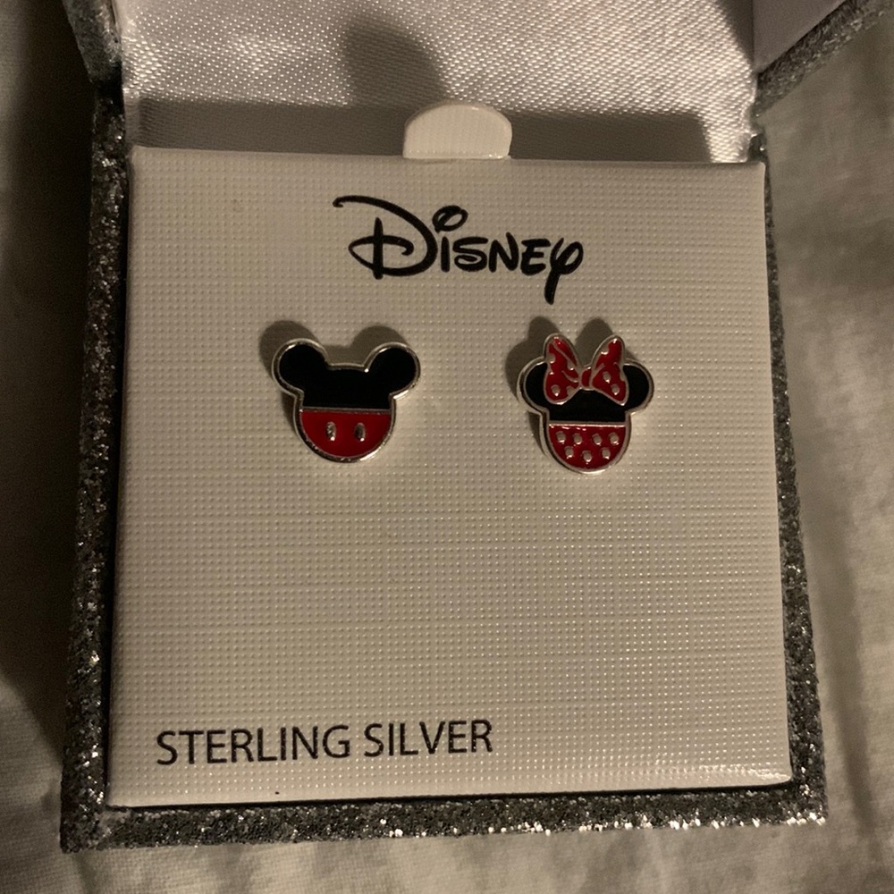 Minnie/Mickey Sterling Silver Pierced Earrings NWT